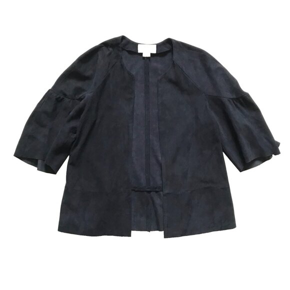 Charlotte Brody Leather Petal Jacket Cardigan Womens XS Navy Blue Suede Open